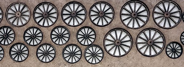ROUES de CHARRETTES 15, 13, 10 & 8,5 mm, échelle O, France
