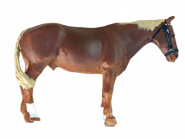 CHEVAL BRUN CLAIR TÊTE HAUTE PEINT, échelle O