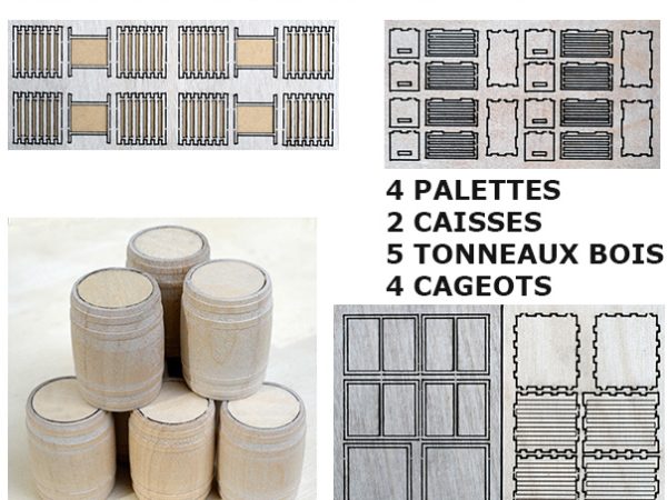 CHARGEMENT T : 2 CAISSES, 4 PALETTES & 5 TONNEAUX, échelle Oe, Argentine