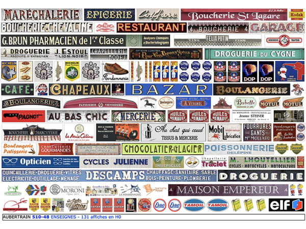 AFFICHES ENSEIGNES FRANÇAISES TRADITIONNELLES de COMMERCE, échelle HO, France