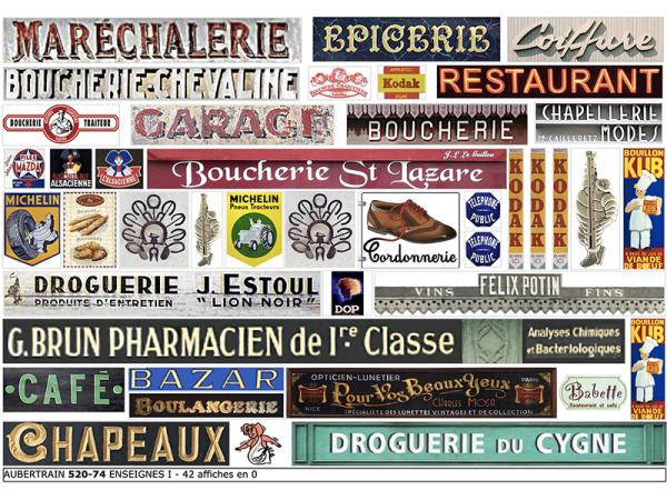 AFFICHES ENSEIGNES de COMMERCES TYPIQUES I, échelle O, France